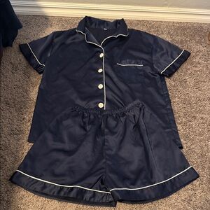 Navy Blue Satin Pajama Set